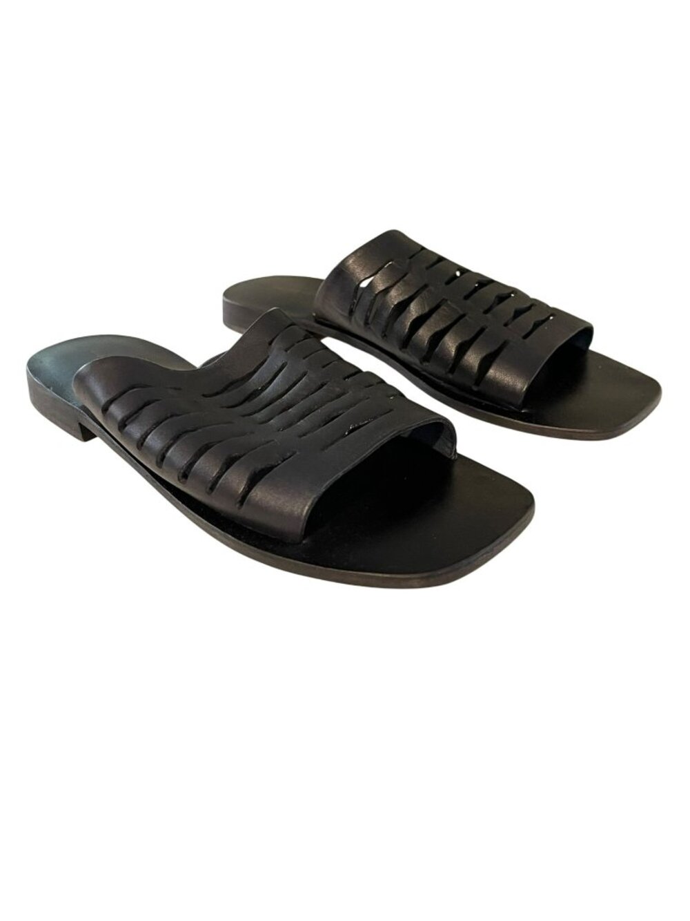 Free People Black Leather Shoes Slice of Sun Sandal Sz 7.5 NEW